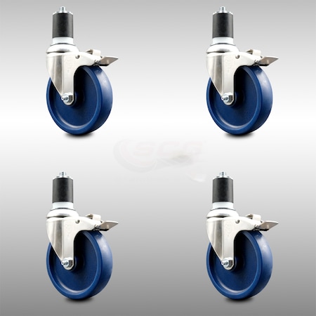 Service Caster 5 Inch 316SS Solid Poly Swivel 1-7/8 Inch Expanding Stem Caster Set Lock Brake SCC-SS316TTLEX20S514-SPUS-178-4